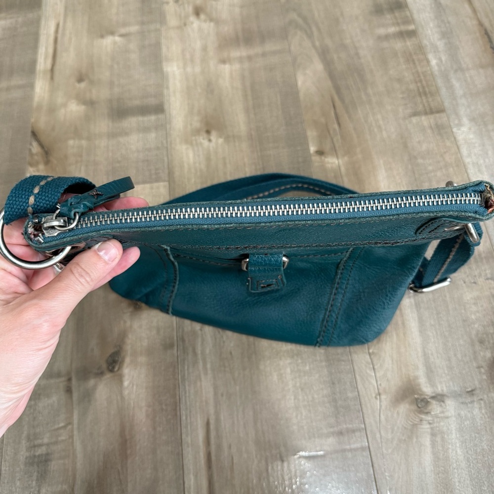 The SAK Vintage Crossbody Purse Bag Leather Turquoise Blue Fabric Strap - Picture 12 of 16